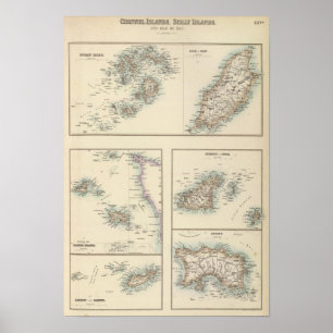 Póster Islas del Canal, islas de Scilly, e isla del