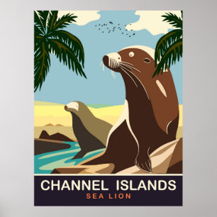Póster Islas del Canal, León Marino, Viajes