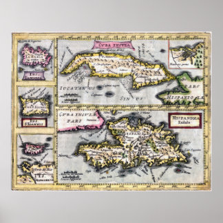 Póster Islas del Caribe - Mapa del siglo XVII