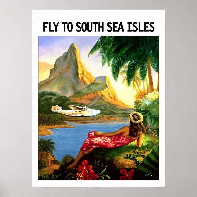 Póster Islas del sur, poster de aerolíneas vintage (Frente)