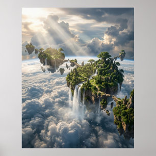 Póster Islas flotantes en el cielo sobre las nubes