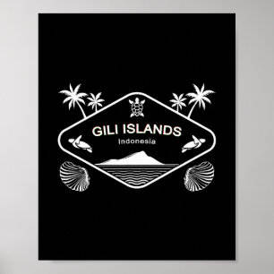 Póster Islas Gili Indonesia Tortuga Marina Palmas Vacacio