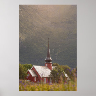 Póster Islas Lofoten Iglesia Flakstad