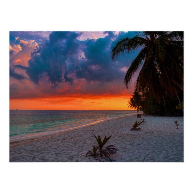 Póster Islas Sandy Hawái Sunset Palm Beach Paradise (Anverso)
