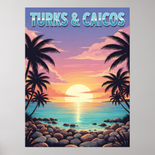 Póster Islas Turcas y Caicos atardecer tropical