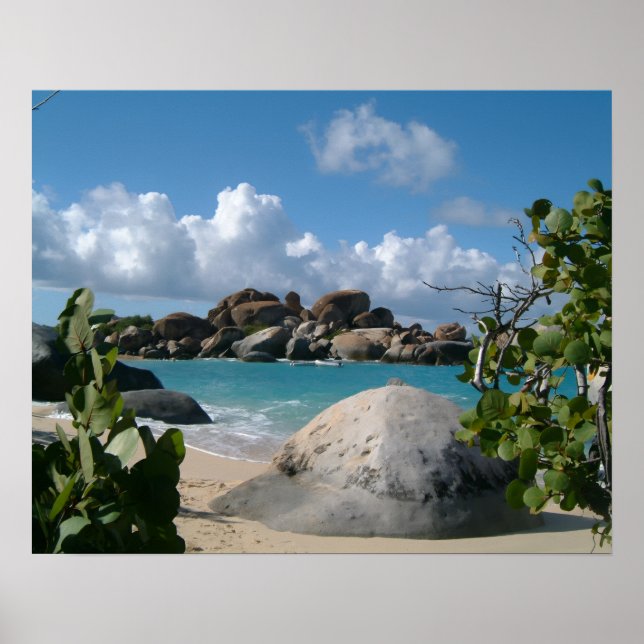 Póster Islas Vírgenes Británicas, Gorda, Playa The Baths (Frente)