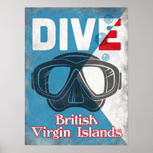 Póster Islas Vírgenes Británicas Máscara de Buceo Scuba V