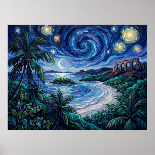 Póster Islas Vírgenes de los EE. UU. Playa de Noche Estre
