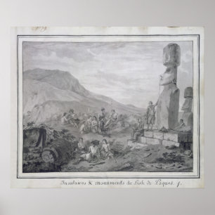 Póster Isleños y monumentos de la isla de pascua, 1786