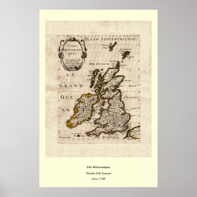 Póster Isles Britanniques - 1700 Nicolas Fils Sanson Map (Frente)