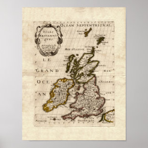 Póster Isles Britanniques - 1700 Nicolas Fils Sanson Map