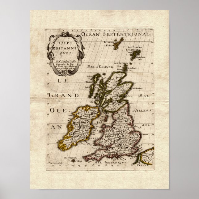 Póster Isles Britanniques - 1700 Nicolas Fils Sanson Map (Frente)