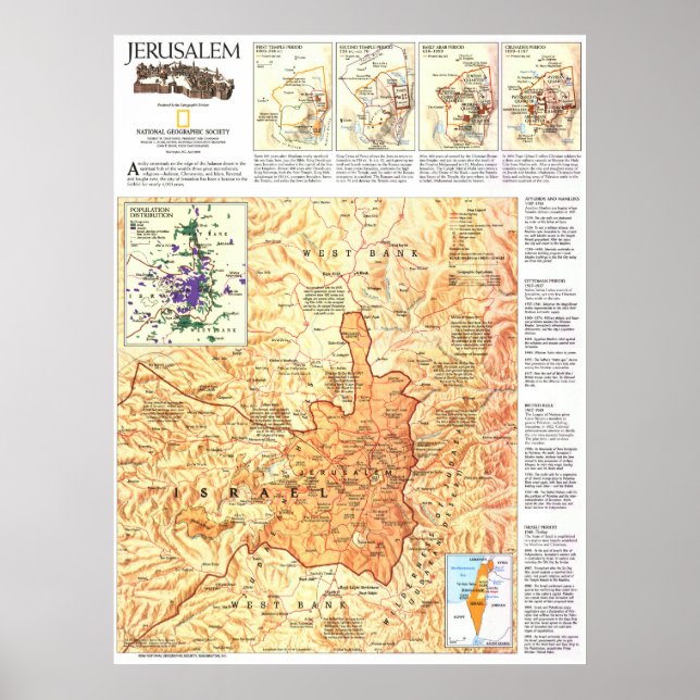Póster " Israel: MAP de historia de Jerusalén de 1996 ... (Frente)