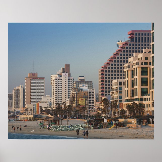 Póster Israel, Tel Aviv, frente a la playa, hoteles, atar (Frente)