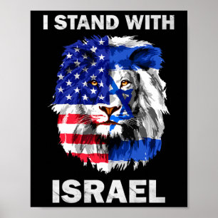 Póster Israel y bandera de EE. UU. León Me mantengo con I