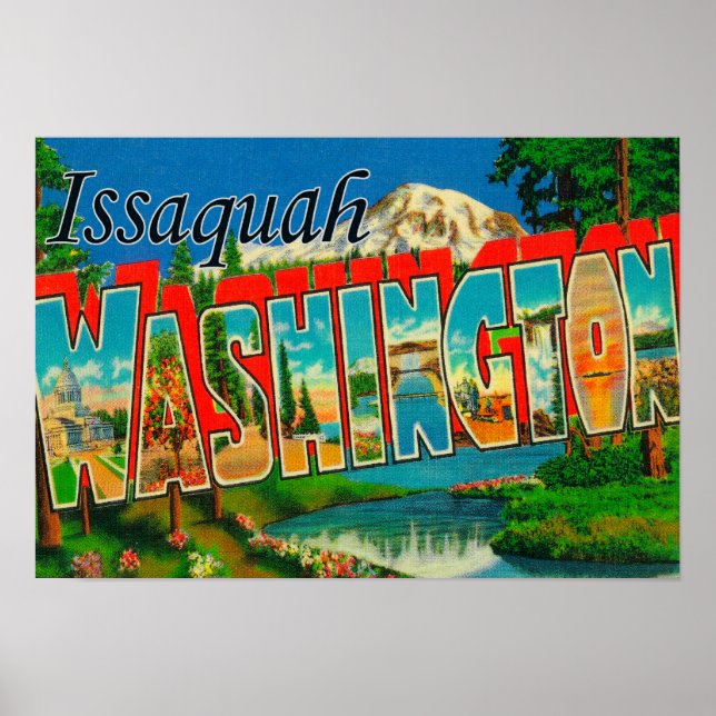Póster Issaquah, Washington - Escenas de letras grandes (Frente)