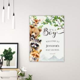 Póster It’s a Boy Woodland Wildlife Baby Shower Welcome