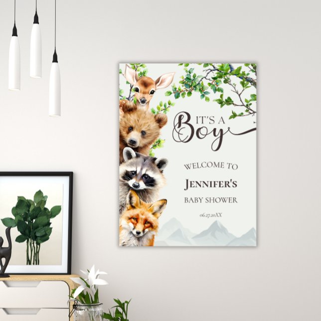Póster It’s a Boy Woodland Wildlife Baby Shower Welcome (Subido por el creador)