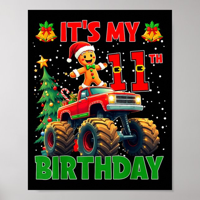 Póster It’s My 11th Birthday Gingerbread Monster Truck Ch (Frente)