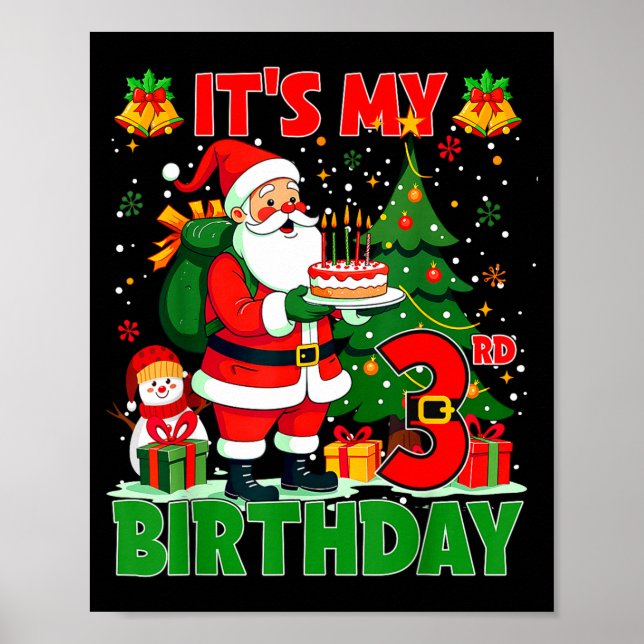 Póster It’s My 3rd Birthday Santa Christmas Outfit 3 Year (Frente)