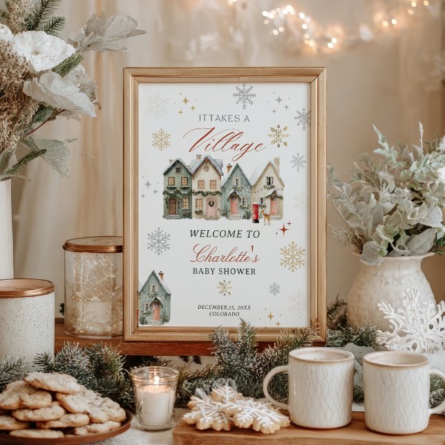 Póster it takes a Village Christmas Winter Baby Shower (it takes a Village Christmas Winter Baby Shower Poster)