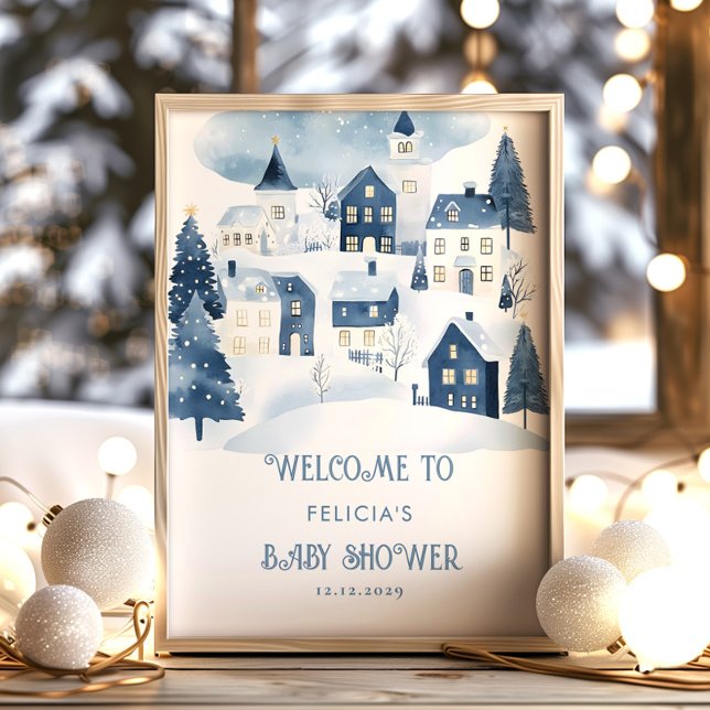 Póster It takes a village Snow Baby Shower Welcome (Subido por el creador)