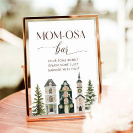 Póster It Takes a Village Winter Baby Shower Mom-osa Bar