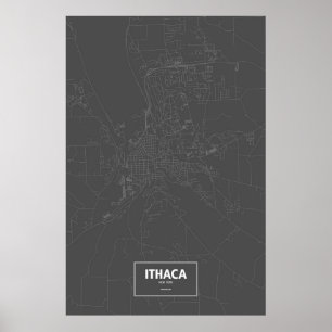Póster Ítaca, Nueva York (blanco sobre negro)