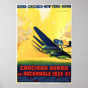Póster ITALIA 1933 AIRE CRUISE Vintage DECENNIAL