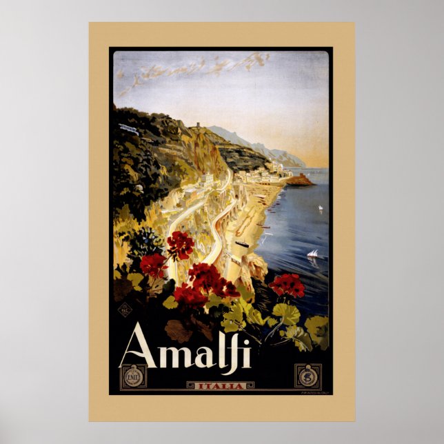 Póster Italia Amalfi Coast Vintage Travel (Frente)