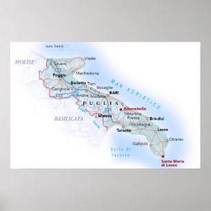 Póster Italia - Apulia - Mapa de Apulia -