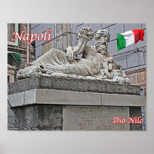 Póster Italia - Campania - Nápoles - Estatua del Dios del