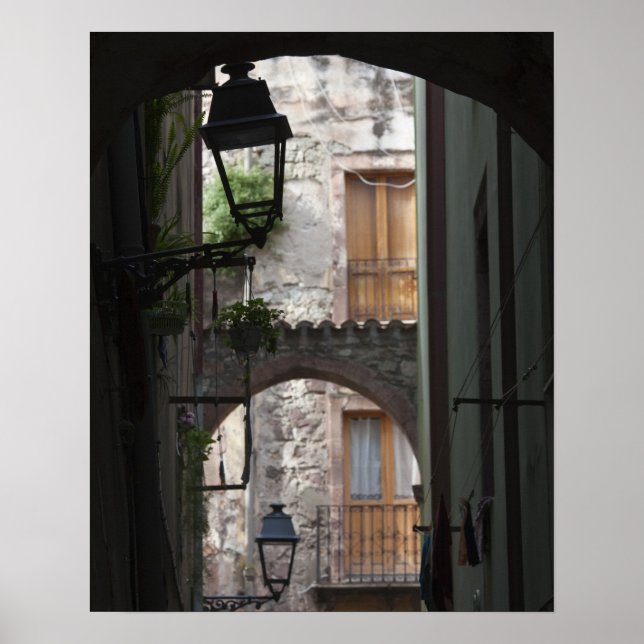 Póster Italia, Cerdeña, Bosa. Detalle de la calle. (Frente)