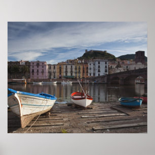 Póster Italia, Cerdeña, Bosa. Río Temo y Ponte