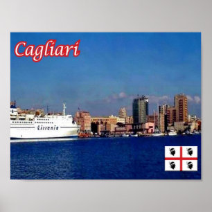 Póster Italia - Cerdeña - Cagliari - Puerto -