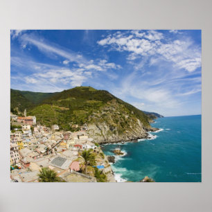 Póster Italia, Cinque Terre, Vernazza, Ciudad en la lader