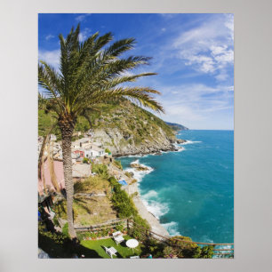 Póster Italia, Cinque Terre, Vernazza, Ciudad en la lader