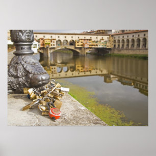 Póster Italia, Florencia, Cerraduras de Amor y Reflejos e