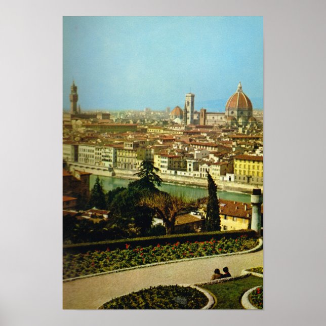Póster Italia, Florencia, Panorama de la ciudad (Frente)