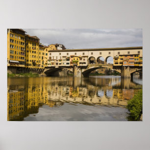 Póster Italia, Florencia, reflexiones en el río Arno