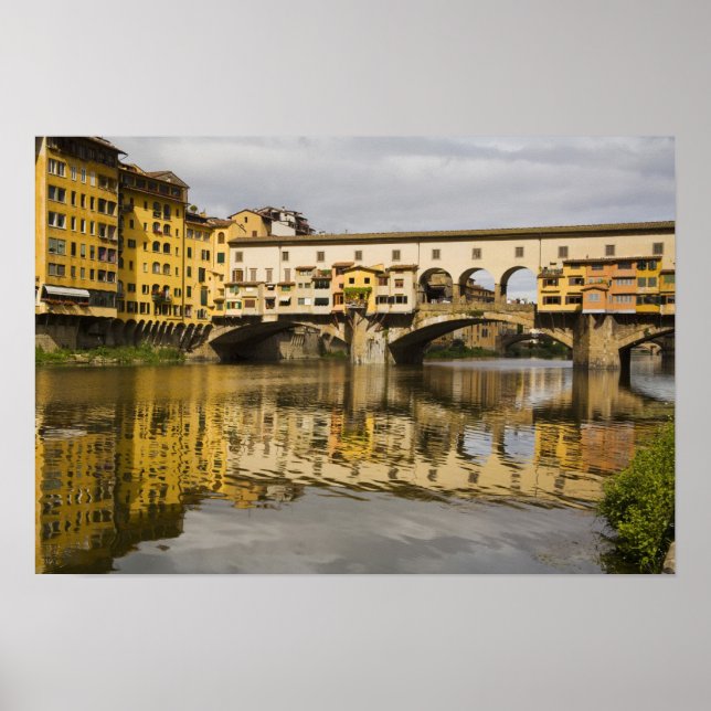 Póster Italia, Florencia, reflexiones en el río Arno (Frente)