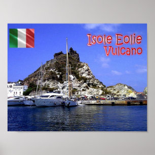 Póster Italia - Islas Eolias - Volcán - Puerto -