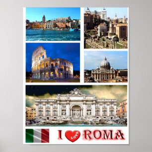 Póster Italia - Lazio - Roma - Amo -