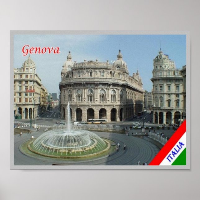 Póster Italia - Liguria - Génova - Piazza Ferrari - (Frente)