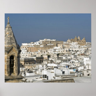 Póster Italia, Ostuni, vista panorámica del casco antiguo