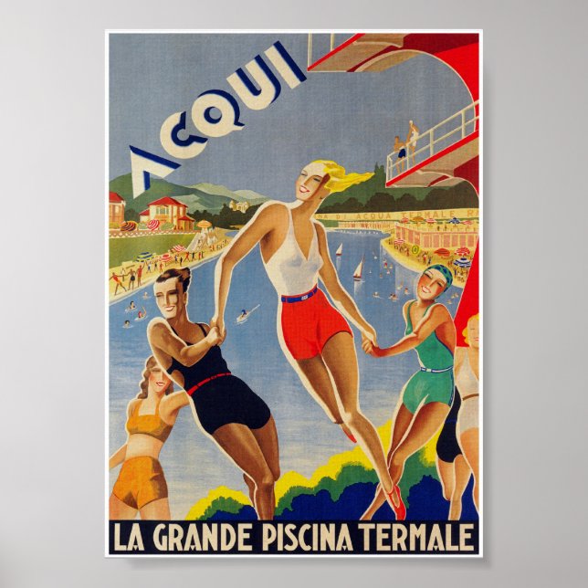 Póster Italia Print, Piscina, Retro Vintage Travel (Frente)