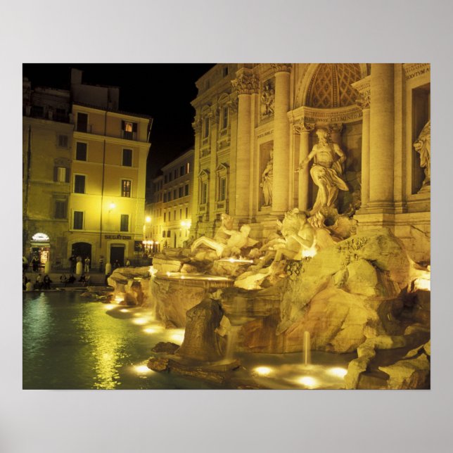 Póster Italia, Roma. Fontana de Trevi de noche. (Frente)