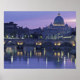 Póster Italia, Roma San Pedro y Ponte Sant Angelo,