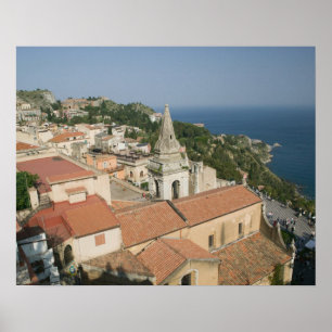 Póster ITALIA, Sicilia, TAORMINA: Vista hacia Piazza IX