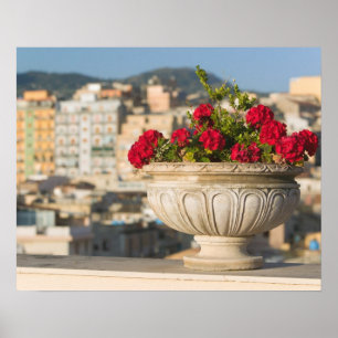 Póster Italia, Sicilia, Termini Imerese, View & Flowers